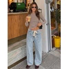 image:imageZESICA Womens Striped Fall Long Sleeve Cute Shirt Dressy Work Going Out TopChestnut