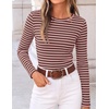 image:imageZESICA Womens Striped Fall Long Sleeve Cute Shirt Dressy Work Going Out TopPink Coffee