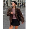image:imageZESICA Womens Striped Fall Long Sleeve Cute Shirt Dressy Work Going Out TopPink Coffee