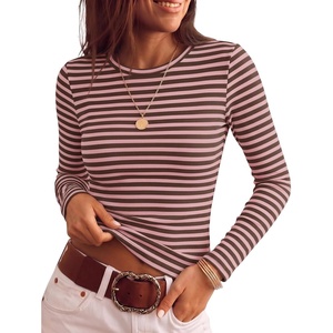 image:imageZESICA Womens Striped Fall Long Sleeve Cute Shirt Dressy Work Going Out TopPink Coffee