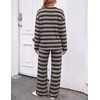 image:imageZESICA Womens 2 Piece Striped Sets Fall Lounge Matching OutfitBrown