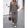 image:imageZESICA Womens 2 Piece Striped Sets Fall Lounge Matching OutfitBrown