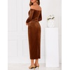 image:imageZESICA Womens Velvet Long Sleeve Off Shoulder Formal Bodycon Maxi DressBrown