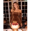 image:imageZESICA Womens Velvet Long Sleeve Off Shoulder Formal Bodycon Maxi DressBrown