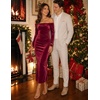image:imageZESICA Womens Velvet Long Sleeve Off Shoulder Formal Bodycon Maxi DressBurgundy