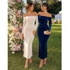 image:imageZESICA Womens Velvet Long Sleeve Off Shoulder Formal Bodycon Maxi DressChampagne