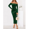 image:imageZESICA Womens Velvet Long Sleeve Off Shoulder Formal Bodycon Maxi DressGreen