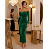 image:imageZESICA Womens Velvet Long Sleeve Off Shoulder Formal Bodycon Maxi DressGreen