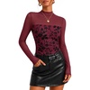 image:imageZESICA Womens Fall Long Sleeve Turtleneck Floral Sheer Mesh Ruched TopsWine