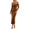 image:imageZESICA Womens Velvet Long Sleeve Off Shoulder Formal Bodycon Maxi DressGolden