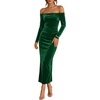image:imageZESICA Womens Velvet Long Sleeve Off Shoulder Formal Bodycon Maxi DressGreen