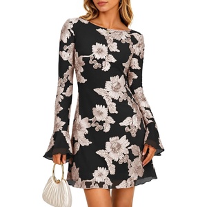 image:imageZESICA Womens 2026 Fall Floral Wedding Guest Cocktail Mini DressBlack