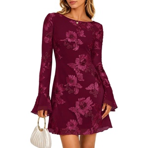 image:imageZESICA Womens 2026 Fall Floral Wedding Guest Cocktail Mini DressBurgundy