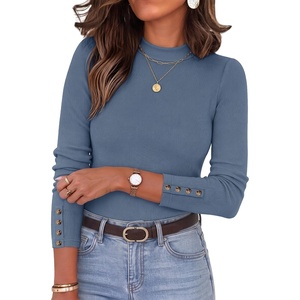 image:imageZESICA Womens Fall Mock Neck Long Sleeve Shirts Business Casual TopsDustyblue