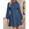image:imageZESICA Womens Fall Mock Neck Long Lantern Sleeve Sweater Mini DressDustyblue