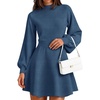 image:imageZESICA Womens Fall Mock Neck Long Lantern Sleeve Sweater Mini DressDustyblue