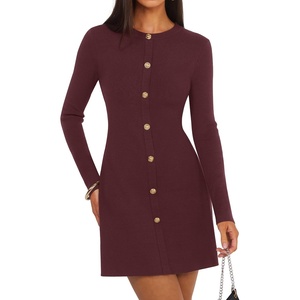 image:imageZESICA Womens 2026 Fall Winter Long Sleeve Work Office Sweater DressesBurgundy