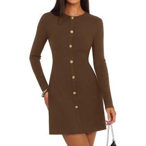 image:imageZESICA Womens 2026 Fall Winter Long Sleeve Work Office Sweater DressesCoffee