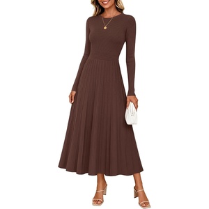 image:imageZESICA Womens Fall Winter Pleated Cocktail Party Midi Sweater DressBrown