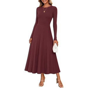 image:imageZESICA Womens Fall Winter Pleated Cocktail Party Midi Sweater DressBurgundy