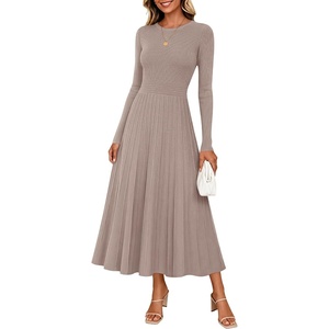 image:imageZESICA Womens Fall Winter Pleated Cocktail Party Midi Sweater DressKhaki