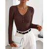 image:imageZESICA Fall Long Sleeve Henley Shirts for Women Dressy Casual 2026Dark Brown