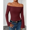 image:imageZESICA Women Off The Shoulder Tops Long Sleeve Going Out ShirtsWine