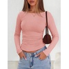 image:imageZESICA Womens Boat Neck Fall Long Sleeve Ruched Cute Going Out Work TopsPink