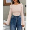 image:imageZESICA Womens Cute Tie Shoulder Going Out Y2K Tops Long Sleeve ShirtsApricot