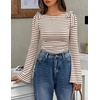 image:imageZESICA Womens Cute Tie Shoulder Going Out Y2K Tops Long Sleeve ShirtsApricot Stripe