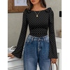 image:imageZESICA Womens Cute Tie Shoulder Going Out Y2K Tops Long Sleeve ShirtsBlack Dot