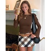image:imageZESICA Womens Cute Tie Shoulder Going Out Y2K Tops Long Sleeve ShirtsBrown