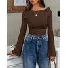 image:imageZESICA Womens Cute Tie Shoulder Going Out Y2K Tops Long Sleeve ShirtsBrown