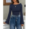 image:imageZESICA Womens Cute Tie Shoulder Going Out Y2K Tops Long Sleeve ShirtsNavy