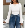 image:imageZESICA Womens Cute Tie Shoulder Going Out Y2K Tops Long Sleeve ShirtsWhite