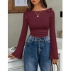 image:imageZESICA Womens Cute Tie Shoulder Going Out Y2K Tops Long Sleeve ShirtsWine