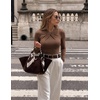 image:imageZESICA Womens Fall Long Sleeve Twist Knot Business Casual TopsBrown