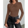 image:imageZESICA Womens Fall Long Sleeve Twist Knot Business Casual TopsBrown