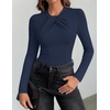 image:imageZESICA Womens Fall Long Sleeve Twist Knot Business Casual TopsNavy