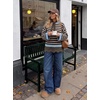 image:imageZESICA Womens Fall Winter Sweaters 2026 Lace Trim Pullover TopsBrown Stripe