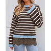 image:imageZESICA Womens Fall Winter Sweaters 2026 Lace Trim Pullover TopsBrown Stripe