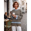 image:imageZESICA Womens Fall Winter Sweaters 2026 Lace Trim Pullover TopsBrown Stripe