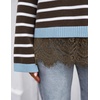 image:imageZESICA Womens Fall Winter Sweaters 2026 Lace Trim Pullover TopsBrown Stripe