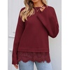 image:imageZESICA Womens Fall Winter Sweaters 2026 Lace Trim Pullover TopsBurgundy