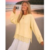 image:imageZESICA Womens Fall Winter Sweaters 2026 Lace Trim Pullover TopsLight Yellow