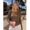 image:imageZESICA Womens Long Sleeve Floral Lace Knit Ruched Tops 2026 Fall ShirtBrown