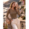 image:imageZESICA Womens Long Sleeve Floral Lace Knit Ruched Tops 2026 Fall ShirtBrown