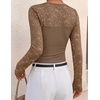image:imageZESICA Womens Long Sleeve Floral Lace Knit Ruched Tops 2026 Fall ShirtBrown
