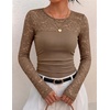 image:imageZESICA Womens Long Sleeve Floral Lace Knit Ruched Tops 2026 Fall ShirtBrown