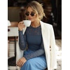 image:imageZESICA Womens Long Sleeve Floral Lace Knit Ruched Tops 2026 Fall ShirtDark Blue